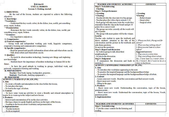 Giáo án Tiếng Anh 6 Unit 12: Getting Started