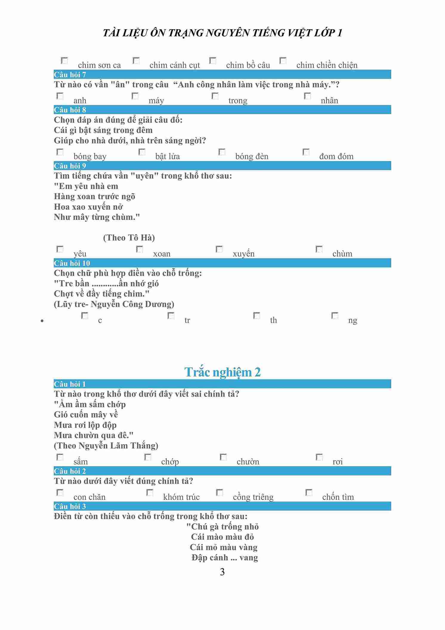 Ôn Trạng Nguyên Tiếng Việt lớp 1