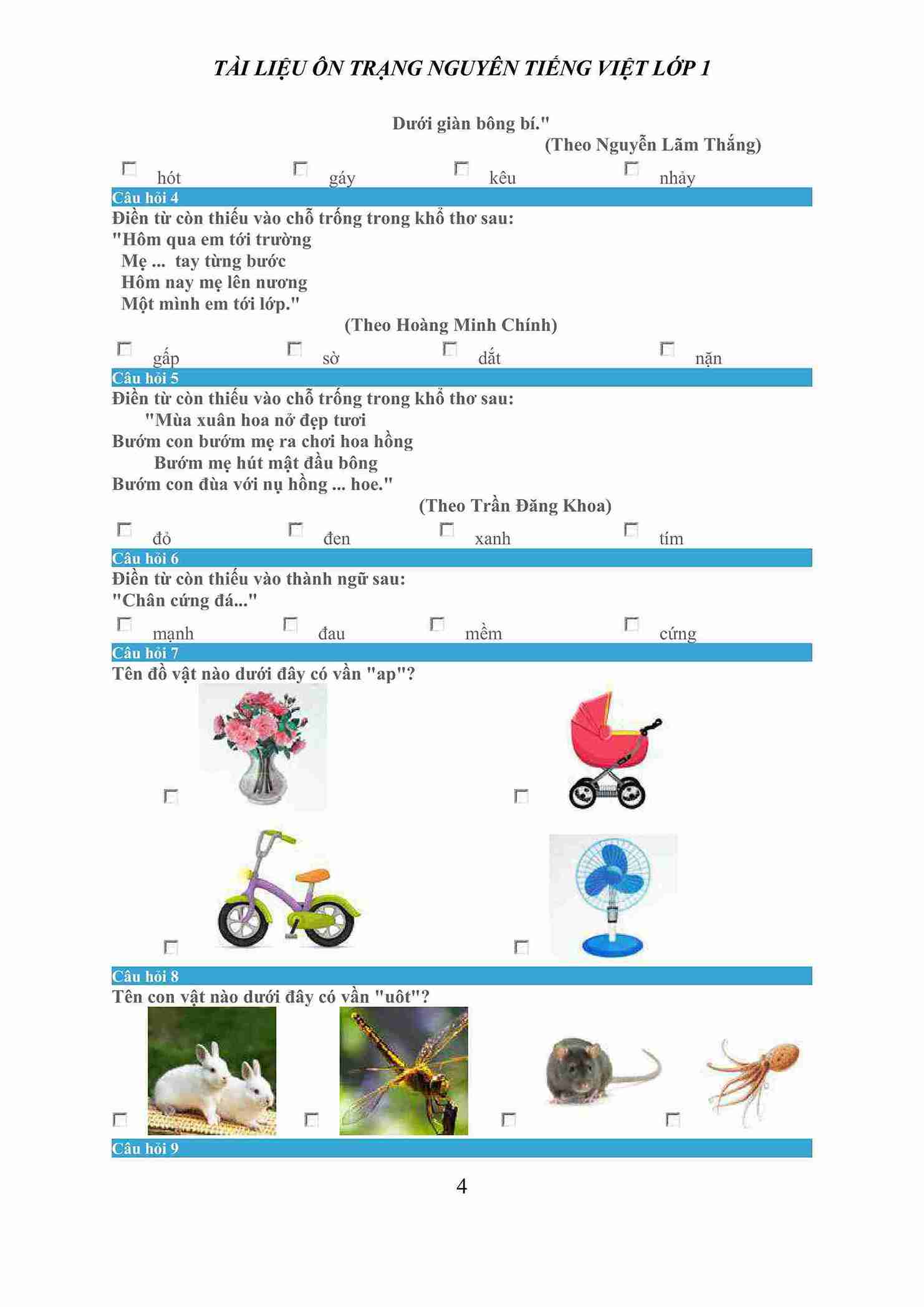 Ôn Trạng Nguyên Tiếng Việt lớp 1