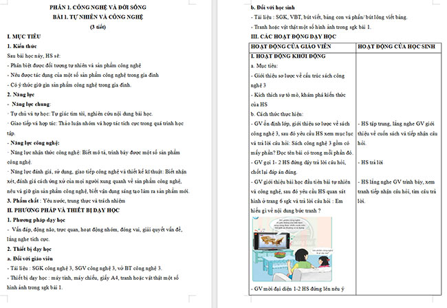 Giáo án Công nghệ 3 Bài 1: Tự nhiên và công nghệ