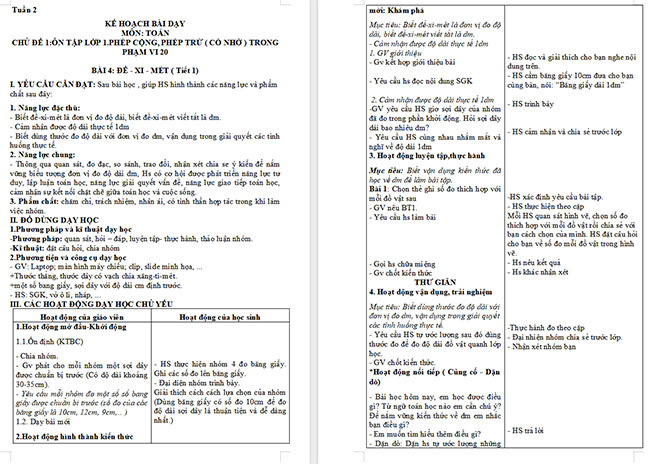 Giáo án Toán 2: Đề-xi-mét