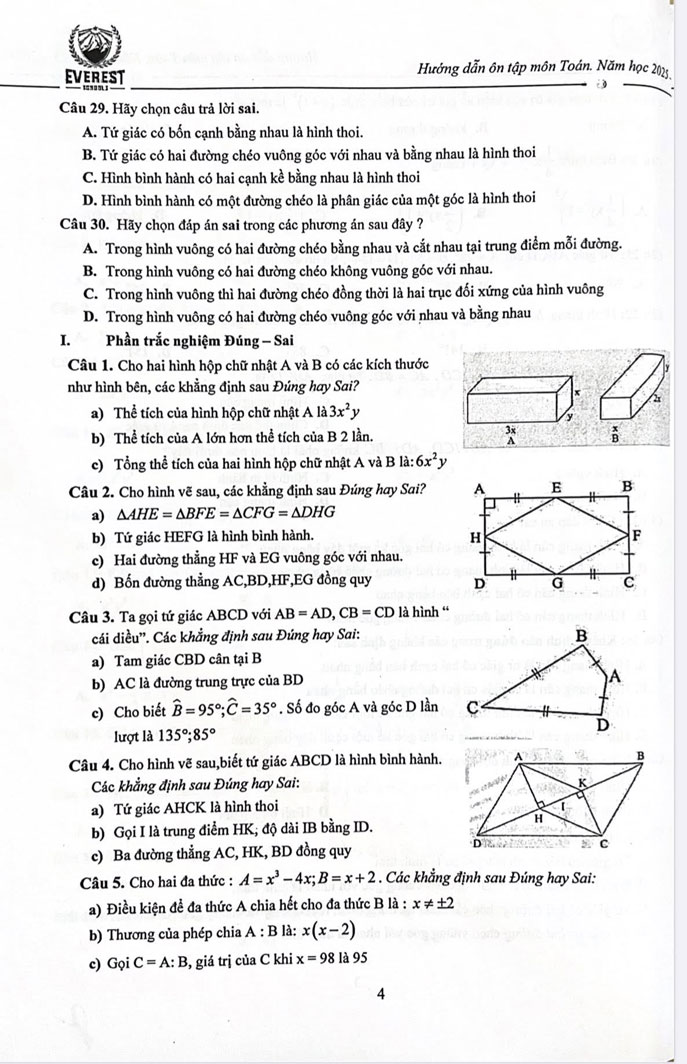 Đề cương ôn tập giữa kì I Toán 9 trường Everest năm 2025-2026