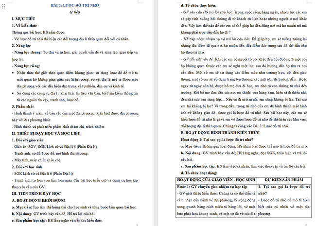 Giáo án Địa lí 6 Bài 3: Lược đồ trí nhớ