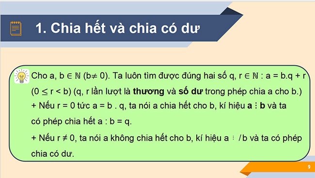 PowerPoint Toán 6 Bài 6: Chia hết và chia có dư. Tính chất chia hết của một tổng