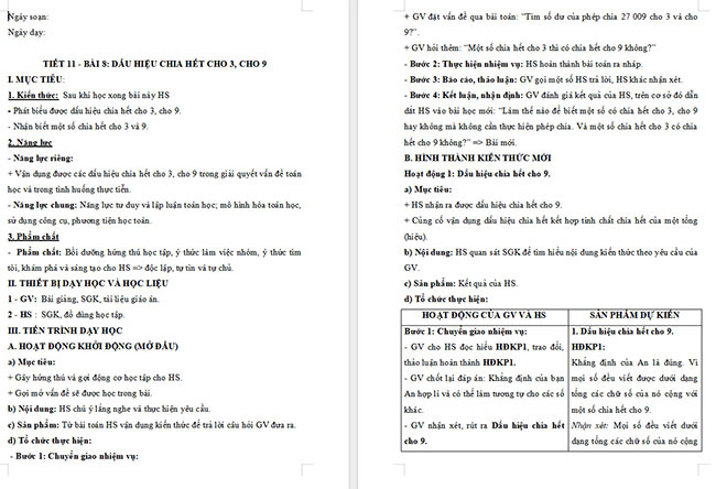 Giáo án Toán 6 Bài 8: Dấu hiệu chia hết cho 3, cho 9