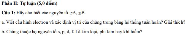 Đề thi giữa học kì 1 Hóa 10 Cánh diều