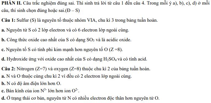 Đề thi giữa học kì 1 Hóa 10 Chân trời sáng tạo