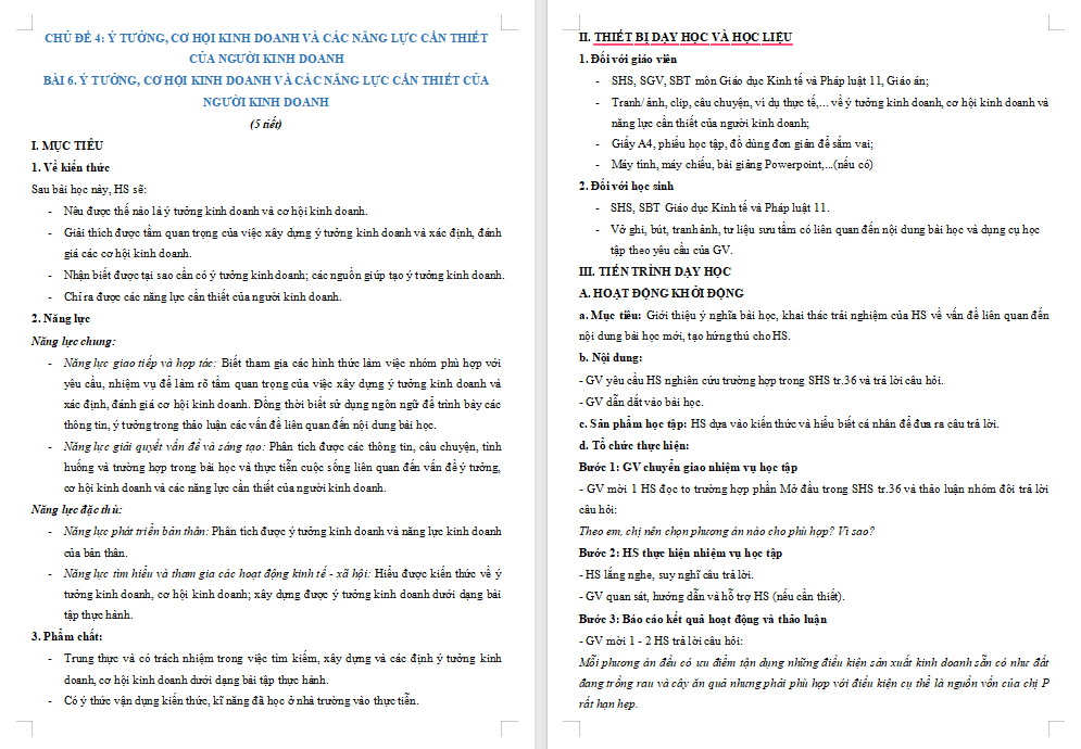 Giáo án GDKT&PL 11 Kết nối tri thức Bài 6