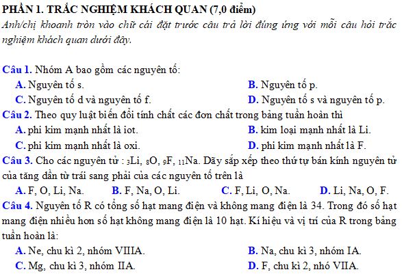 Bộ đề thi giữa học kì 1 môn Hóa học 10 Kết nối tri thức