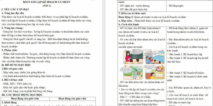 Giáo án Đạo đức 5 Em lập kế hoạch cá nhân