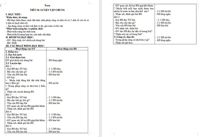 Giáo án Toán 2 Bài 21: Luyện tập chung
