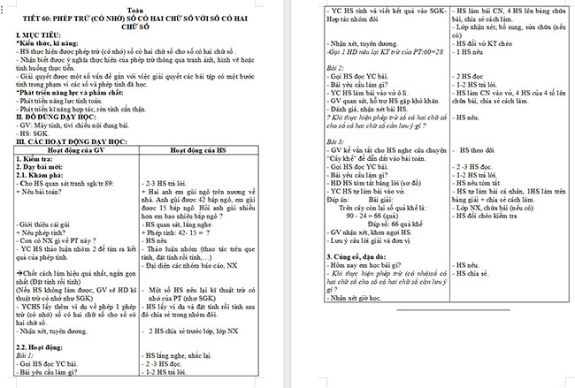 Giáo án Toán 2 Bài 23