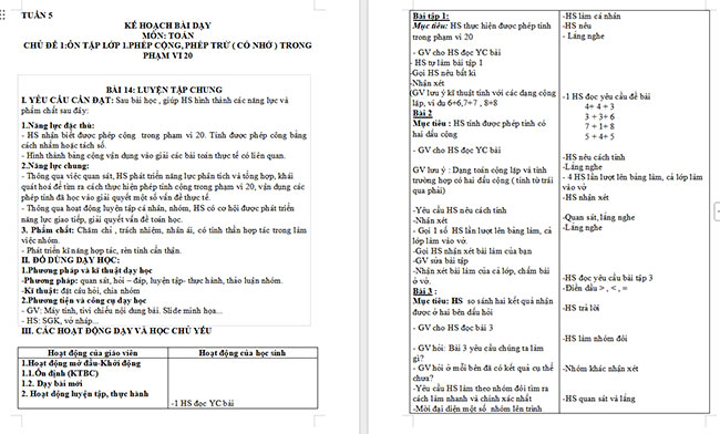 Giáo án Toán 2: Luyện tập chung trang 28