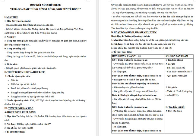 Giáo án Văn 6 Bài 3: Về bài ca dao Đứng bên ni đồng, ngó bên tê đồng