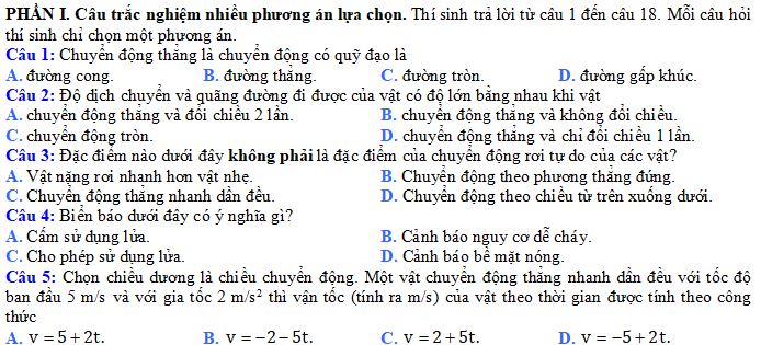 Đề thi giữa kì 1 lớp 10 môn Vật lí