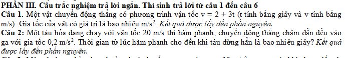 Đề thi giữa kì 1 lớp 10 môn Vật lí