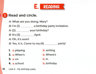 Sách bài tập tiếng Anh lớp 4 unit 4 My birthday party minh họa 8