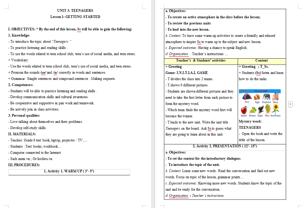 Giáo án PowerPoint Tiếng Anh 8 Unit 3: Getting Started