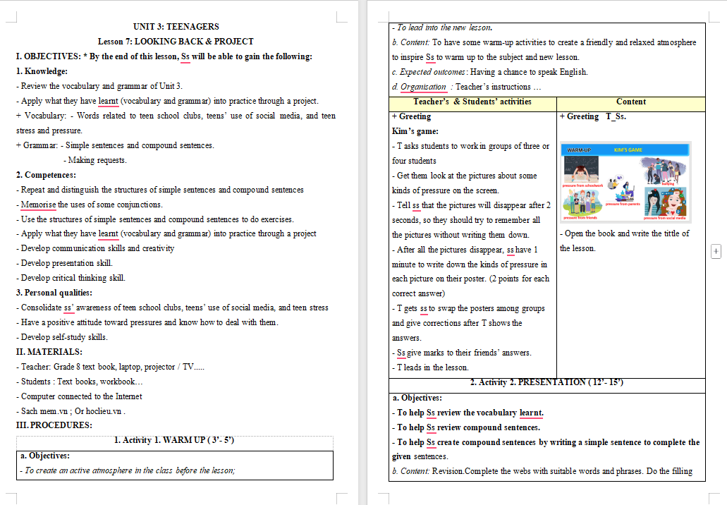 Giáo án PowerPoint Tiếng Anh 8 Unit 3: Looking Back