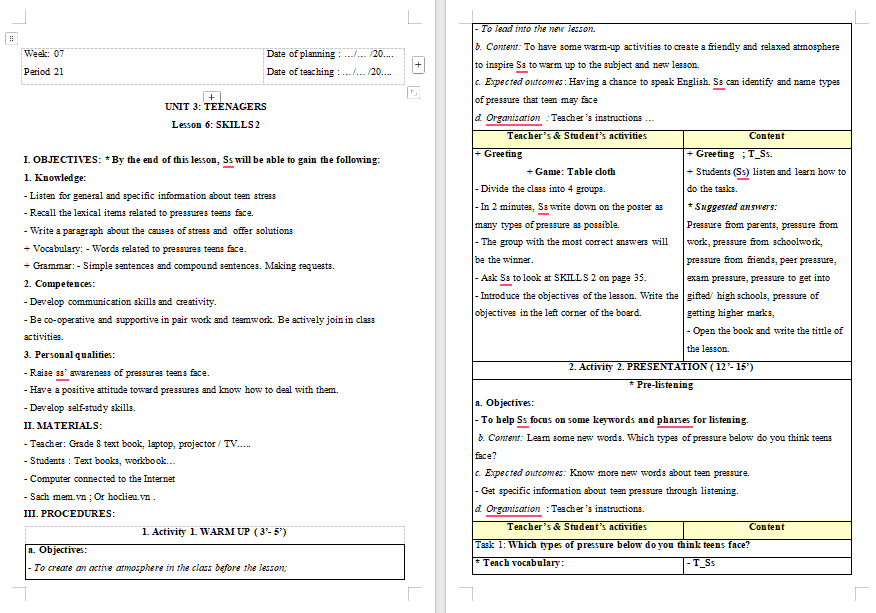 Giáo án PowerPoint Tiếng Anh 8 Unit 3: Skills 2