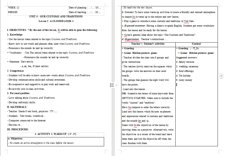 Giáo án PowerPoint Tiếng Anh 8 Unit 5: A Closer Look 1