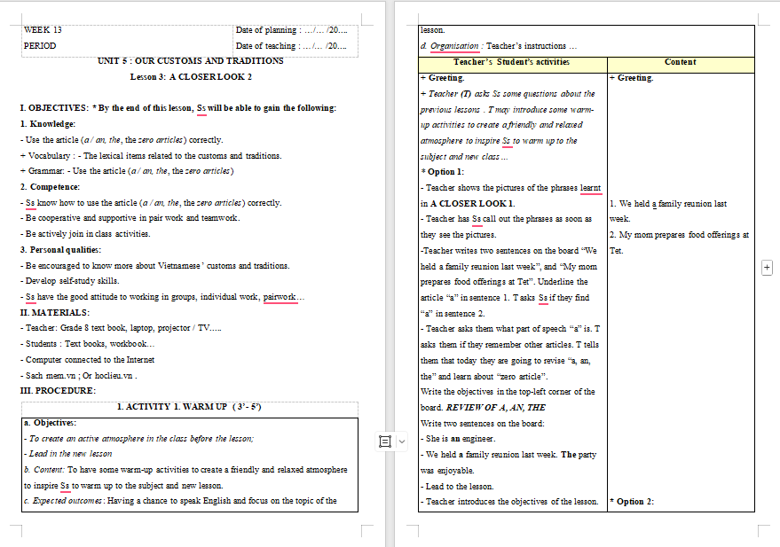 Giáo án PowerPoint Tiếng Anh 8 Unit 5: A Closer Look 2