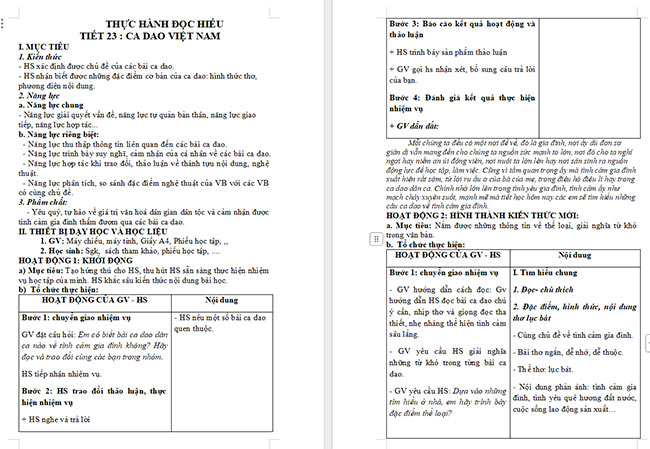 Giáo án Văn 6 Bài 2: Ca dao Việt Nam