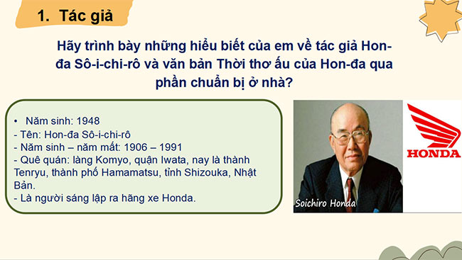 PowerPoint Ngữ văn 6 Bài 3: Thời thơ ấu của Hon-đa