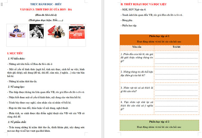 Giáo án Văn 6 Bài 3: Thời thơ ấu của Hon-đa