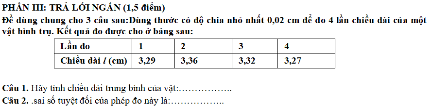 Đề thi giữa kì 1 lớp 10 môn Vật lý