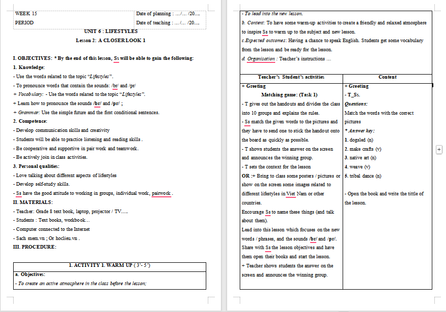 Tiếng Anh 8 Unit 6: A Closer Look 1