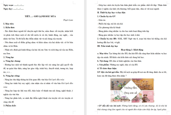 Giáo án Văn 6 Bài 3: Gió lạnh đầu mùa