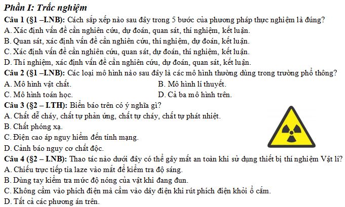 Đề thi Giữa học kì 1 môn Vật lý lớp 10
