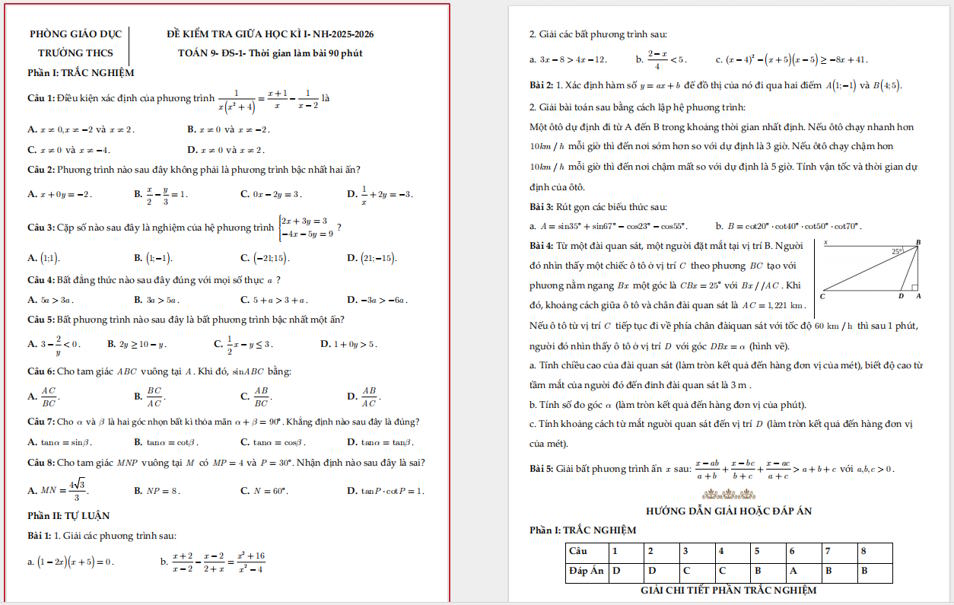 Đề kiểm tra giữa học kì 1 môn Toán lớp 9