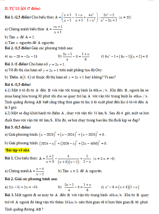 Ôn tập đại số cuối năm buổi 1