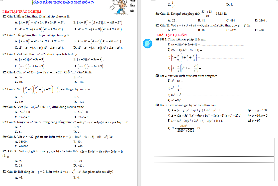 Hằng đẳng thức đáng nhớ (số 6 – 7)