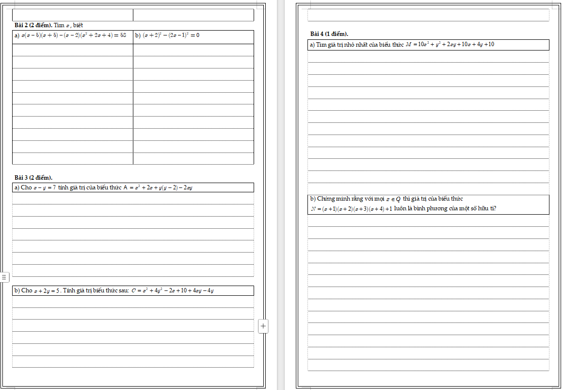 Bài kiểm tra 7 hằng đẳng thức