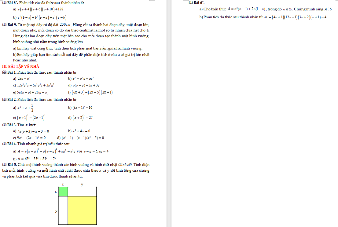 Phân tích đa thức thành nhân tử bằng phương pháp đặt nhân tử chung và sử dụng hằng đẳng thức