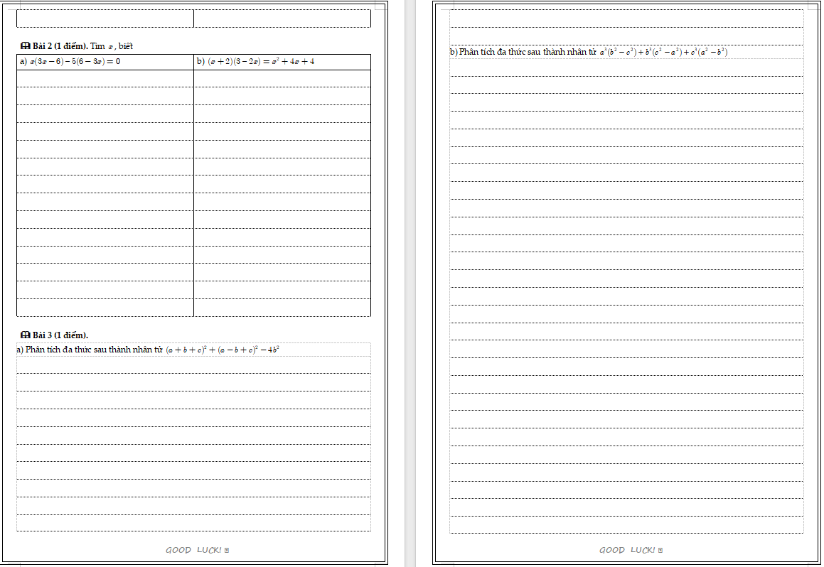 Bài kiểm tra phân tích đa thức thành nhân tử