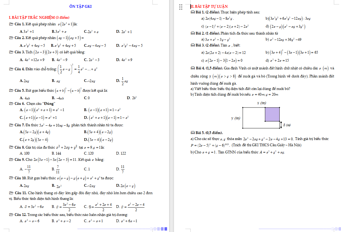 Ôn tập giữa học kì 1