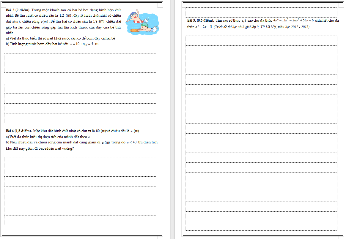 Bài kiểm tra phép nhân, chia đơn thức – đa thức nhiều biến