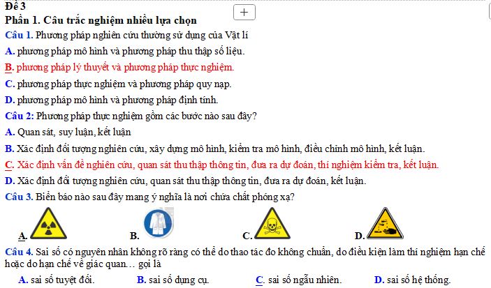 Đề thi giữa học kì 1 lớp 10 môn Vật lí