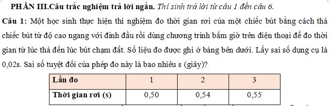 Đề thi Giữa học kì 1 môn Vật lý lớp 10