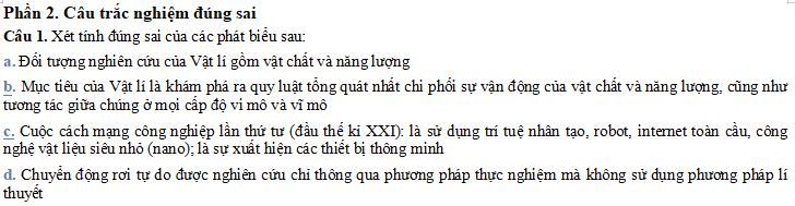 Đề thi Giữa học kì 1 môn Vật lý lớp 10
