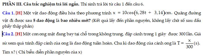 Đề thi Giữa học kì 1 môn Vật lý lớp 10