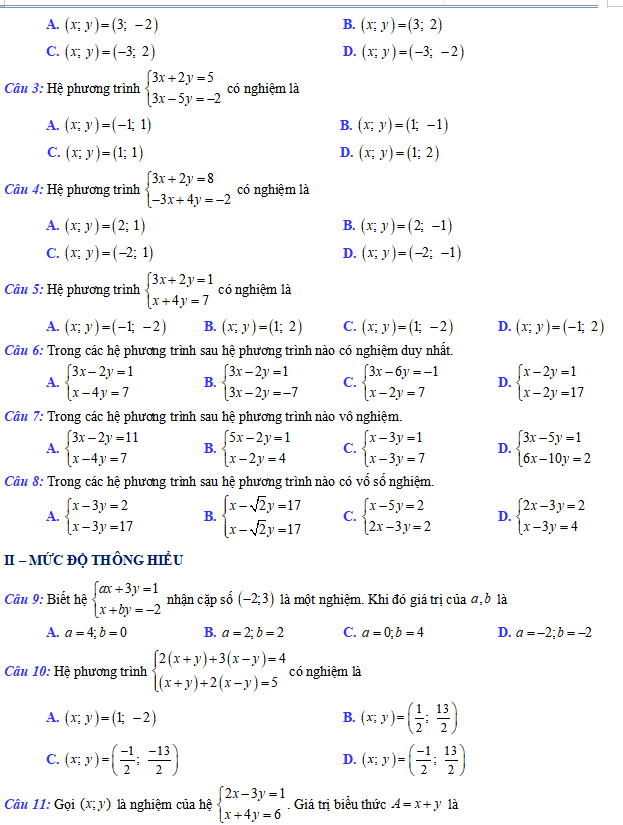 Giải hệ hai phương trình bậc nhất hai ẩn Toán 9