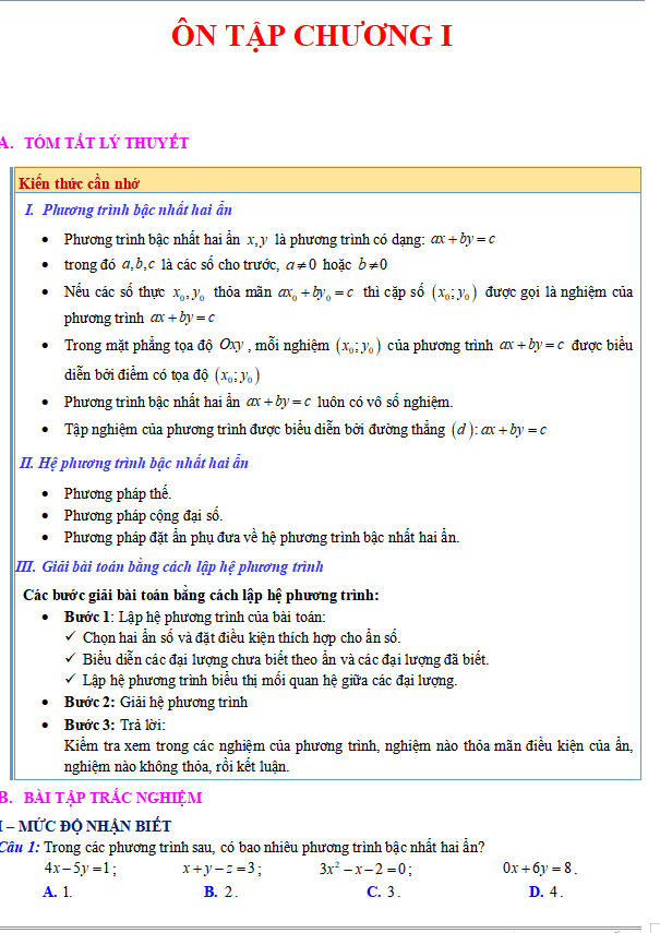 Phiếu bài tập Bài tập cuối chương 1 Toán 9