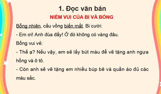 PowerPoint Tiếng Việt 2 Bài 3: Niềm vui của Bi và Bống