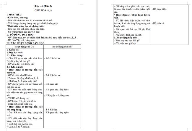 Giáo án Tiếng Việt 2 Bài 3: Viết chữ hoa Ă, Â