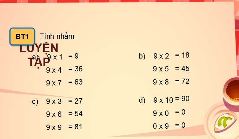 Bài 12: Bảng nhân 9, bảng chia 9